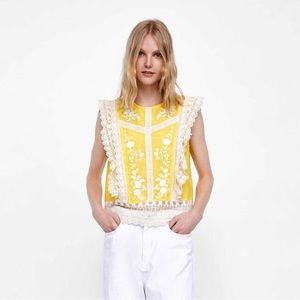 Zara Fine Floral Silky Slate Blue Lace Trim Top